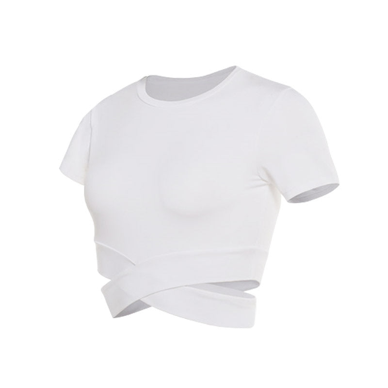 Crossover Hem Cropped Athletic Tee - white