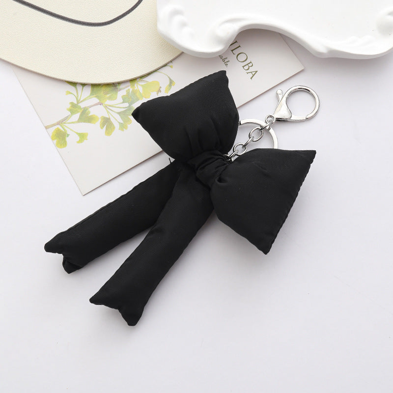 Puffy Padded Bow Bag Charm Keyring - Black