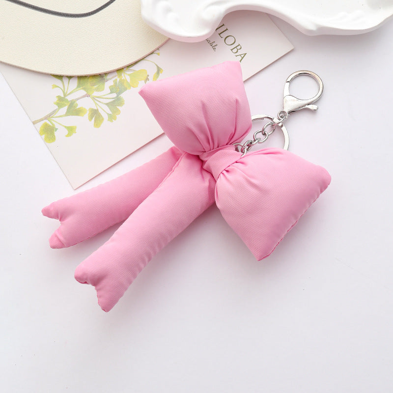 Puffy Padded Bow Bag Charm Keyring - Pink