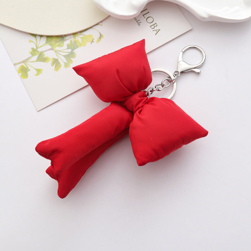 Puffy Padded Bow Bag Charm Keyring - Red