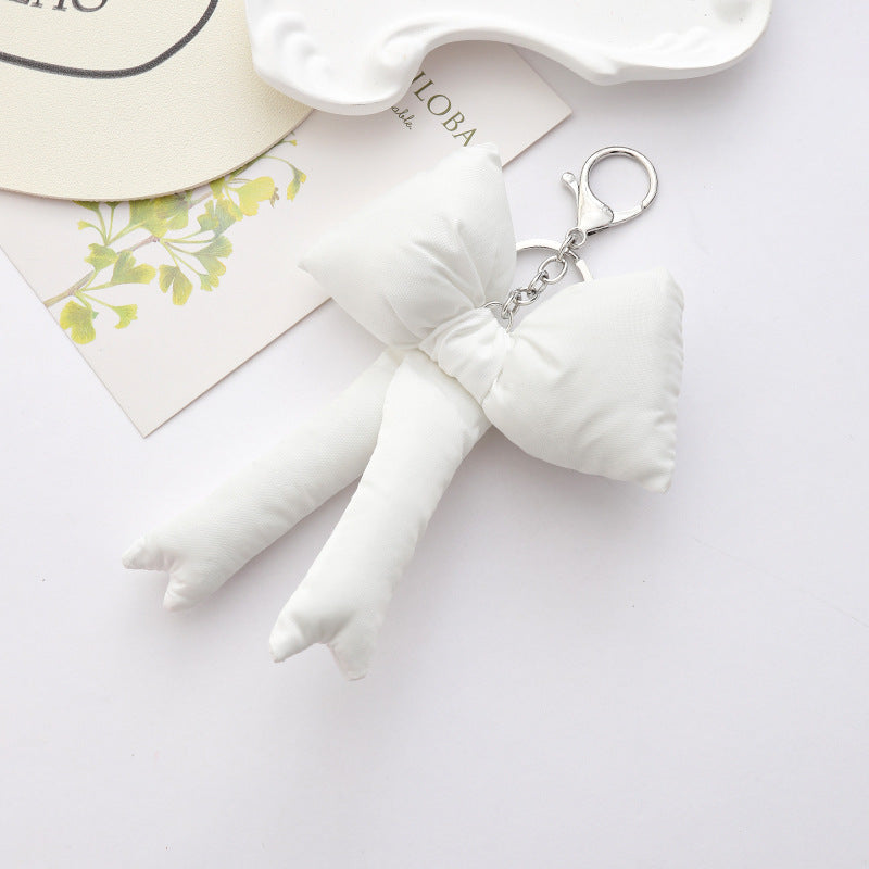 Puffy Padded Bow Bag Charm Keyring - White