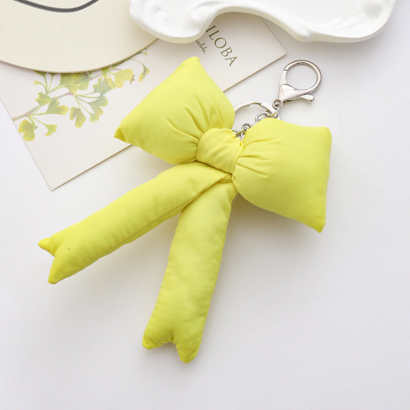 Puffy Padded Bow Bag Charm Keyring - Yellow