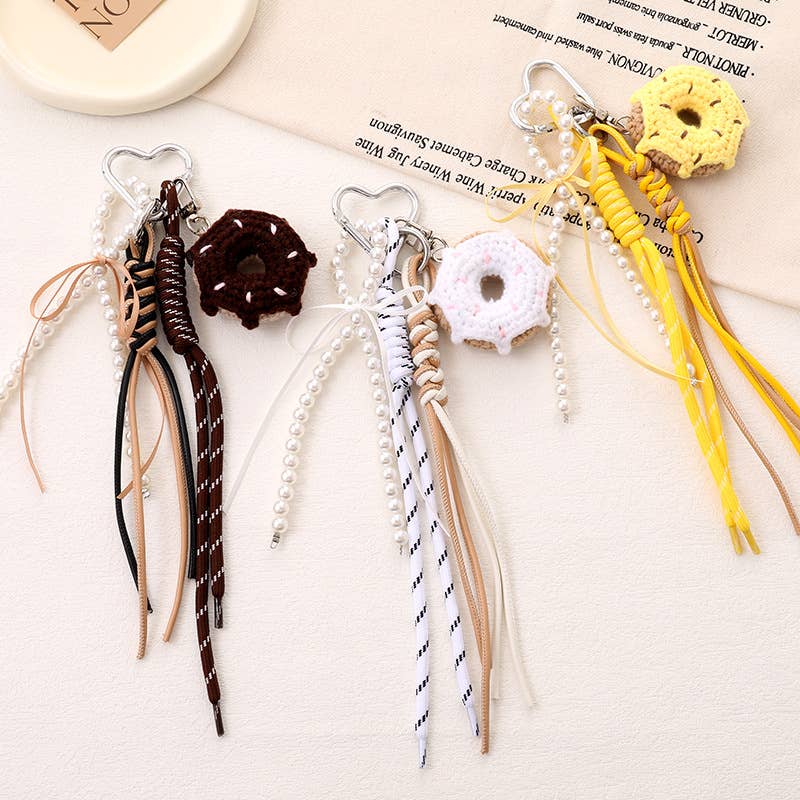 Crochet Donut Charm Tassel Keychain