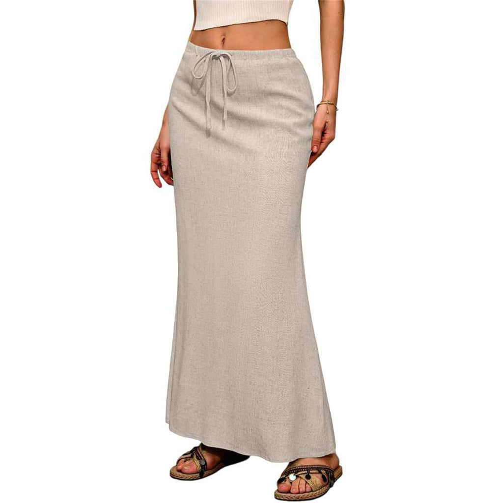 Ruched Fishtail Maxi Skirt With Side Slit - Apricot - 1