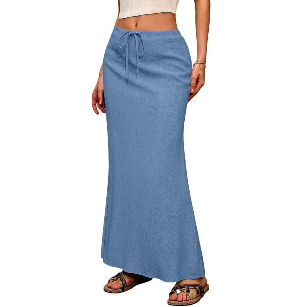 Ruched Fishtail Maxi Skirt With Side Slit - Blue