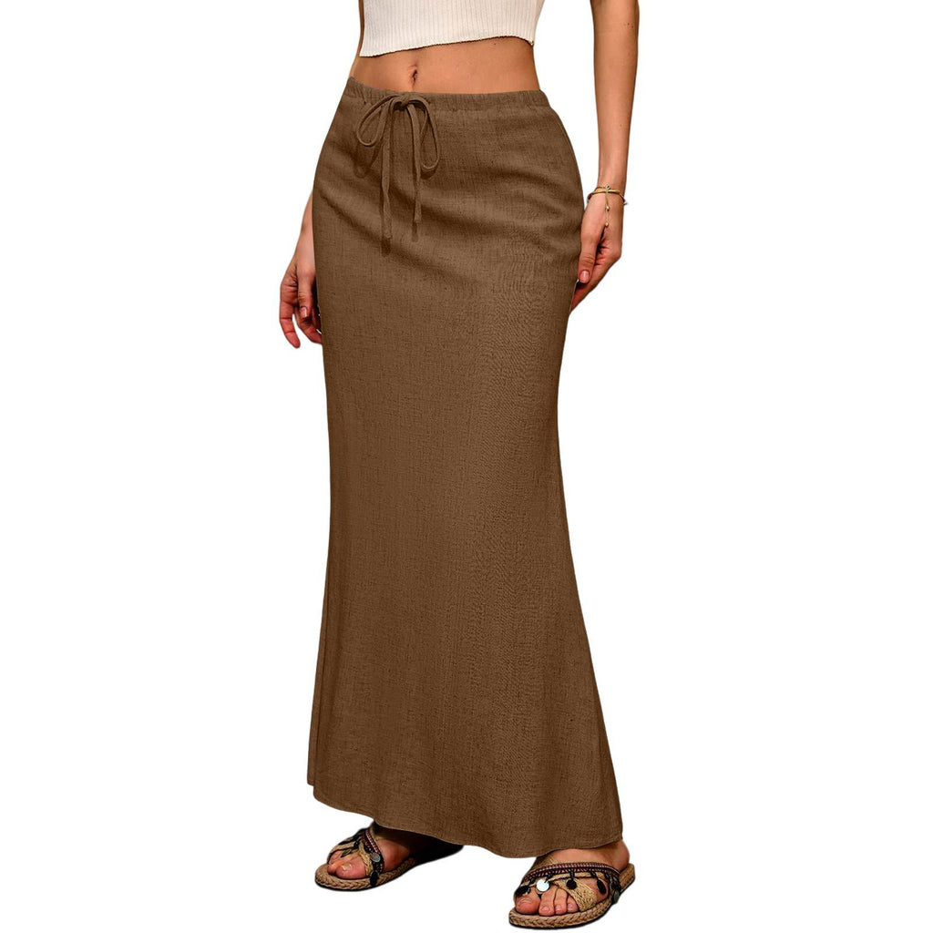 Ruched Fishtail Maxi Skirt With Side Slit - Coffee