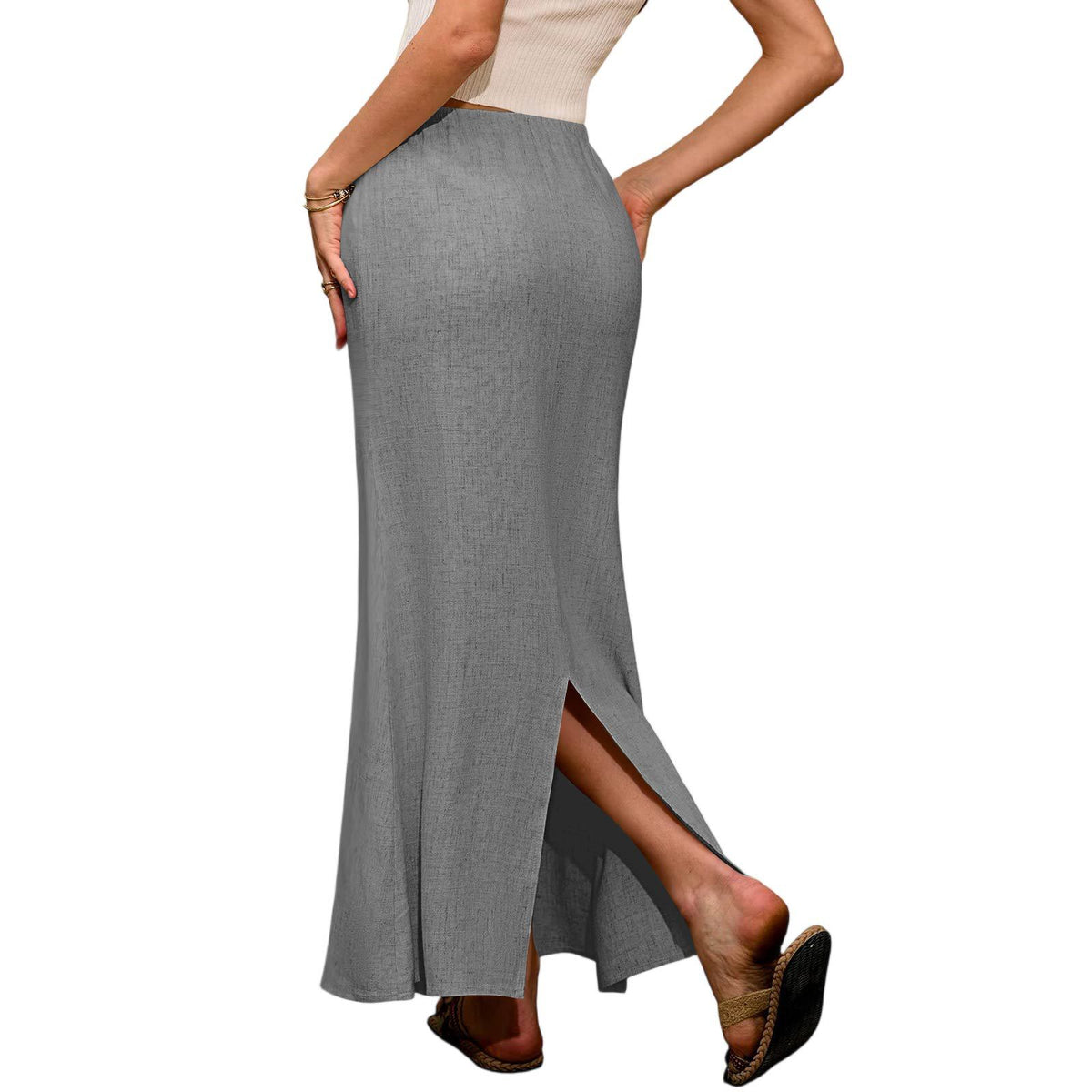 Ruched Fishtail Maxi Skirt With Side Slit - Darkgray - 1