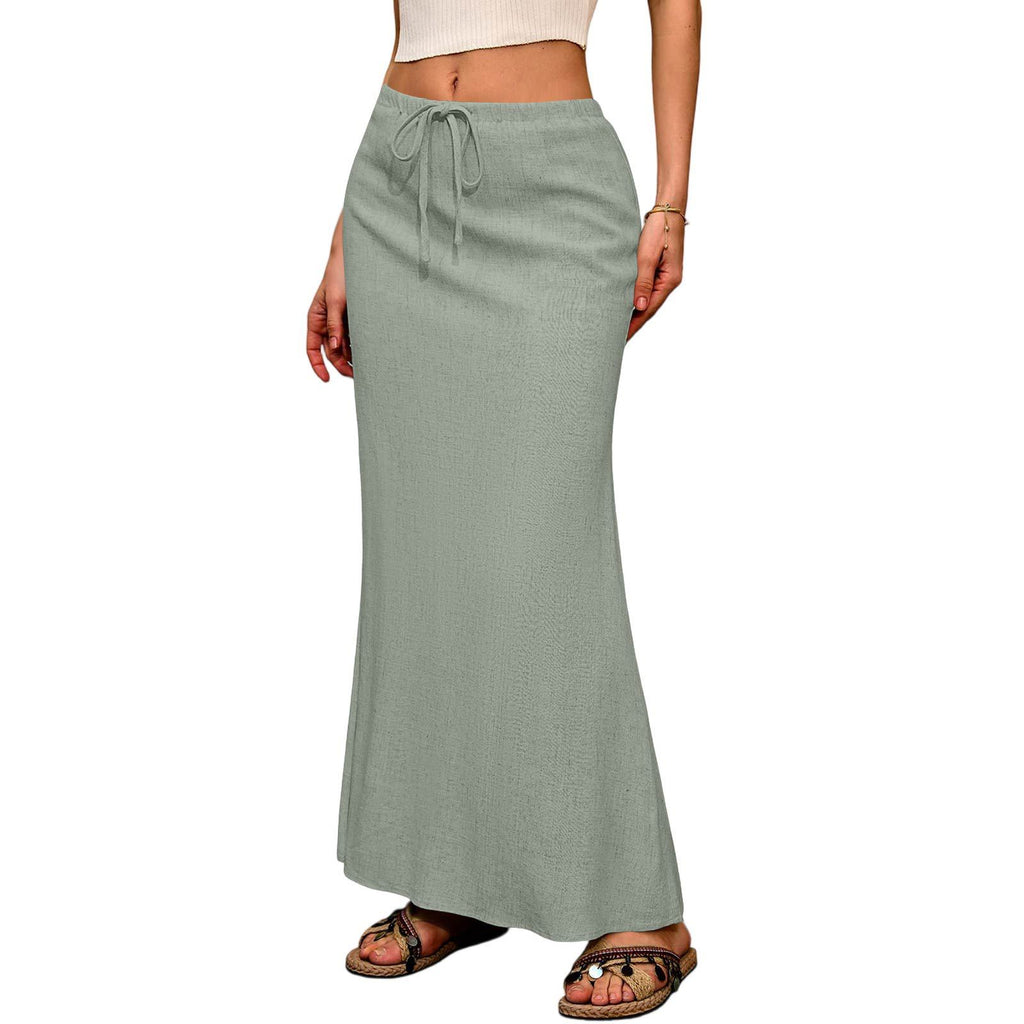 Ruched Fishtail Maxi Skirt With Side Slit - Grass