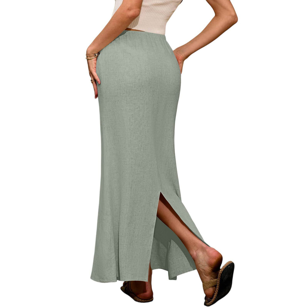 Ruched Fishtail Maxi Skirt With Side Slit - Grass - 1