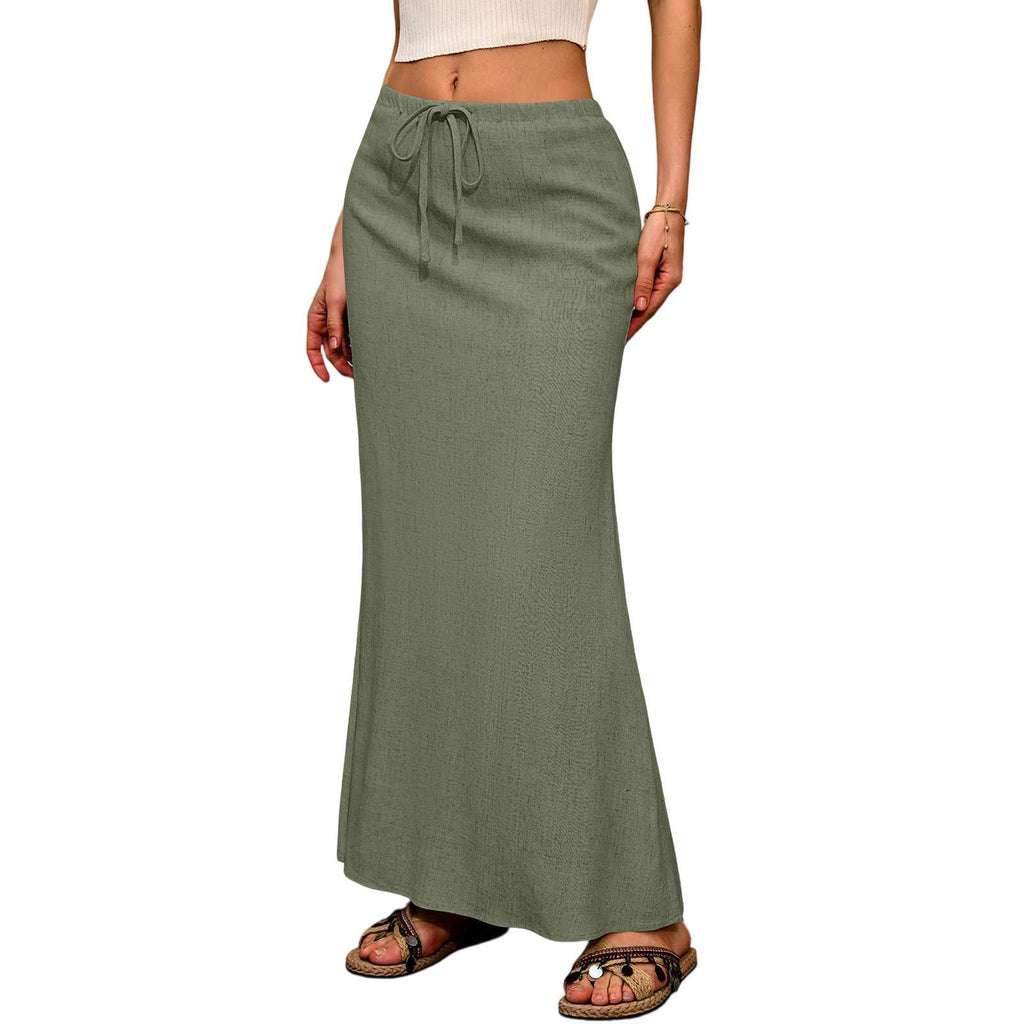 Ruched Fishtail Maxi Skirt With Side Slit - Green
