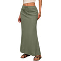 Ruched Fishtail Maxi Skirt With Side Slit - Green