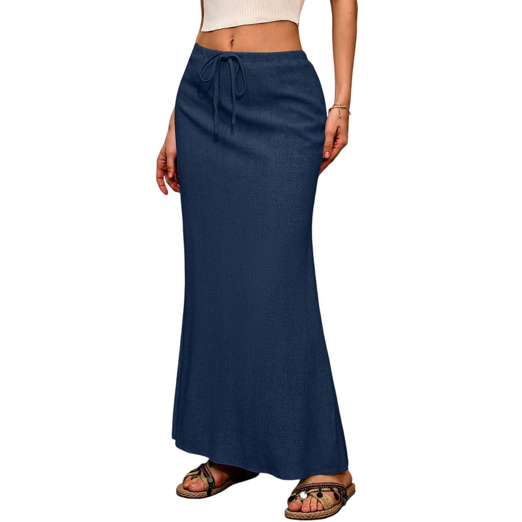 Ruched Fishtail Maxi Skirt With Side Slit - Navyblue
