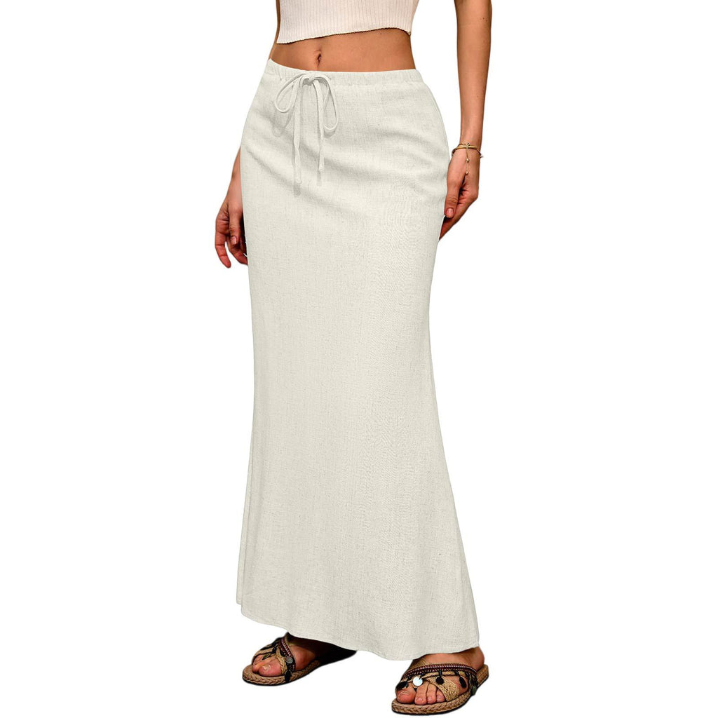 Ruched Fishtail Maxi Skirt With Side Slit - Offwhite