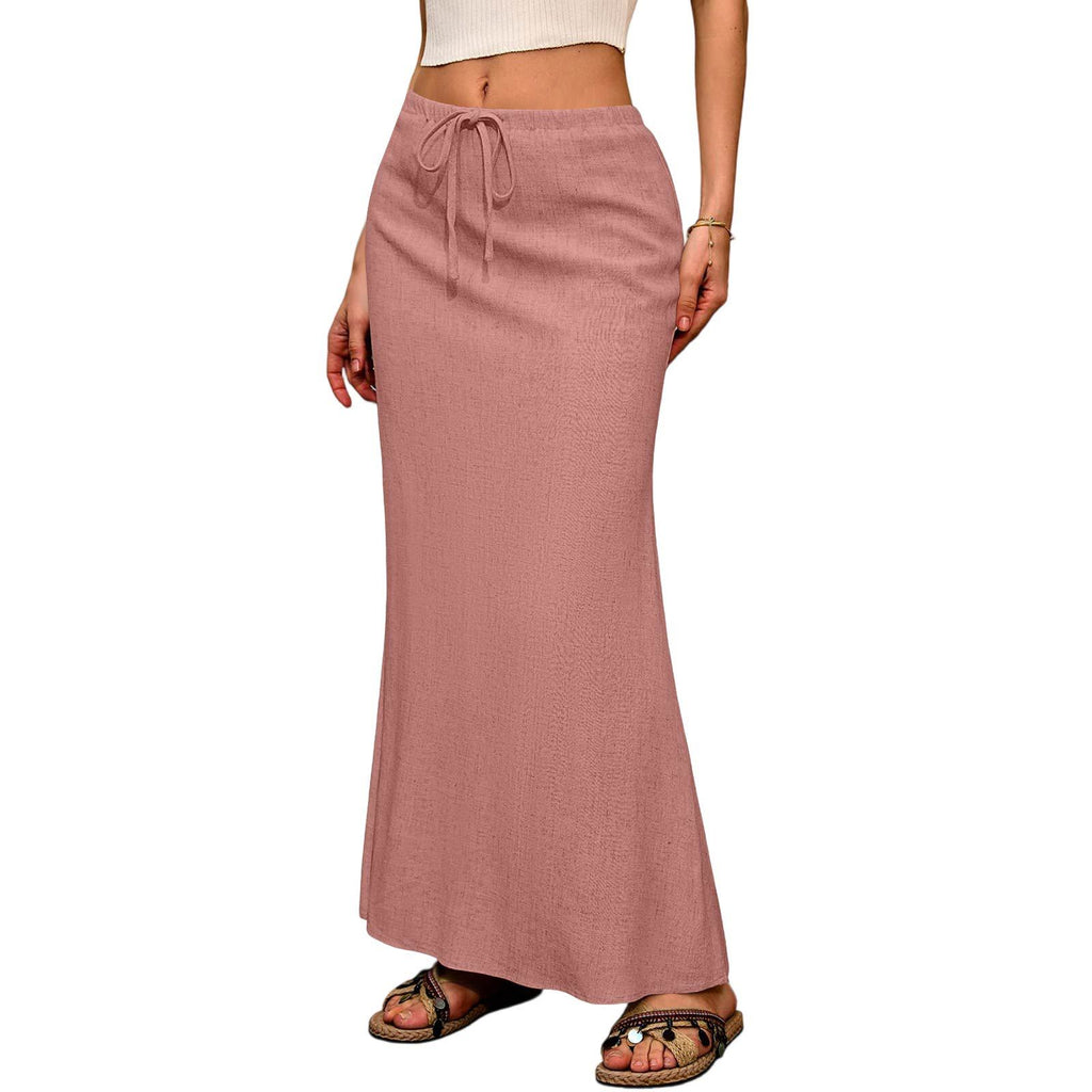 Ruched Fishtail Maxi Skirt With Side Slit - Pink