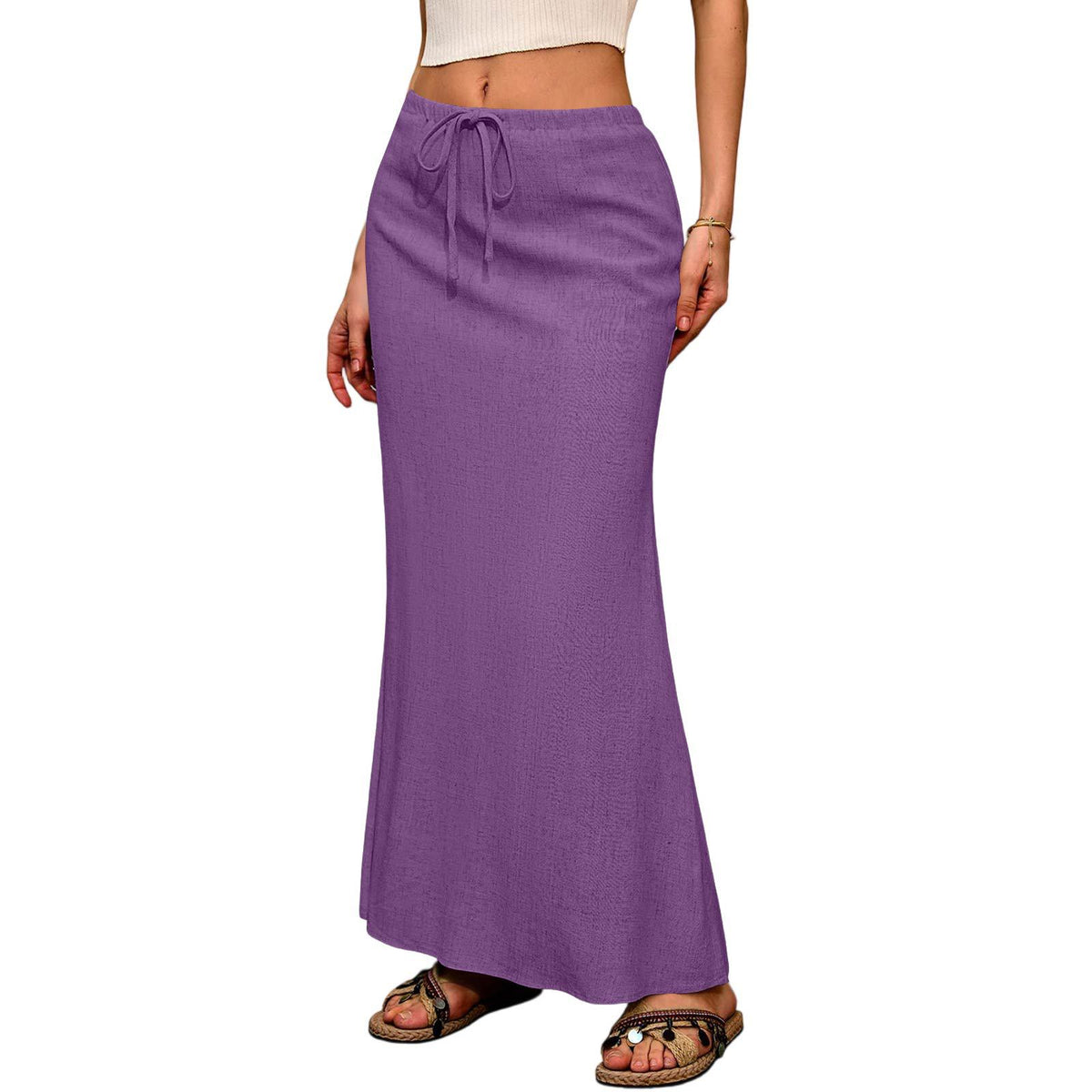 Ruched Fishtail Maxi Skirt With Side Slit - Purple