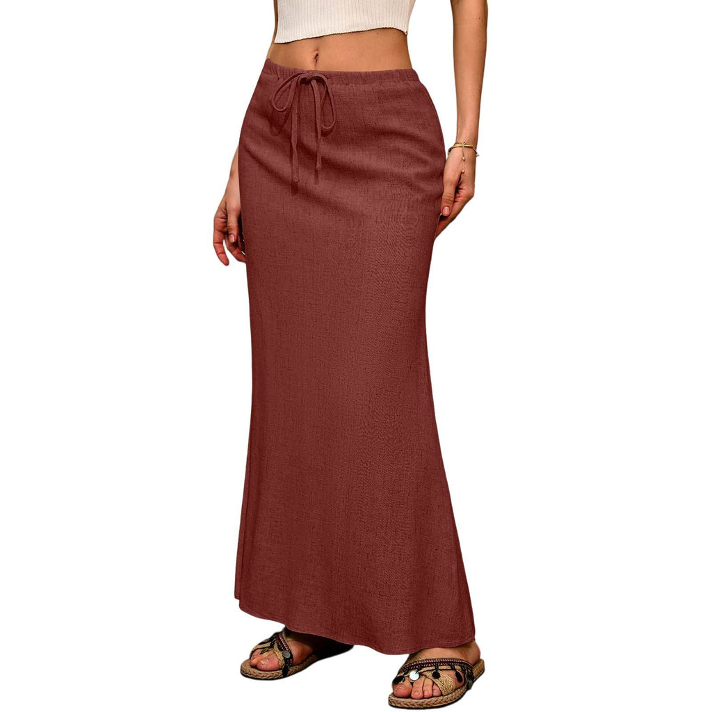 Ruched Fishtail Maxi Skirt With Side Slit - Red