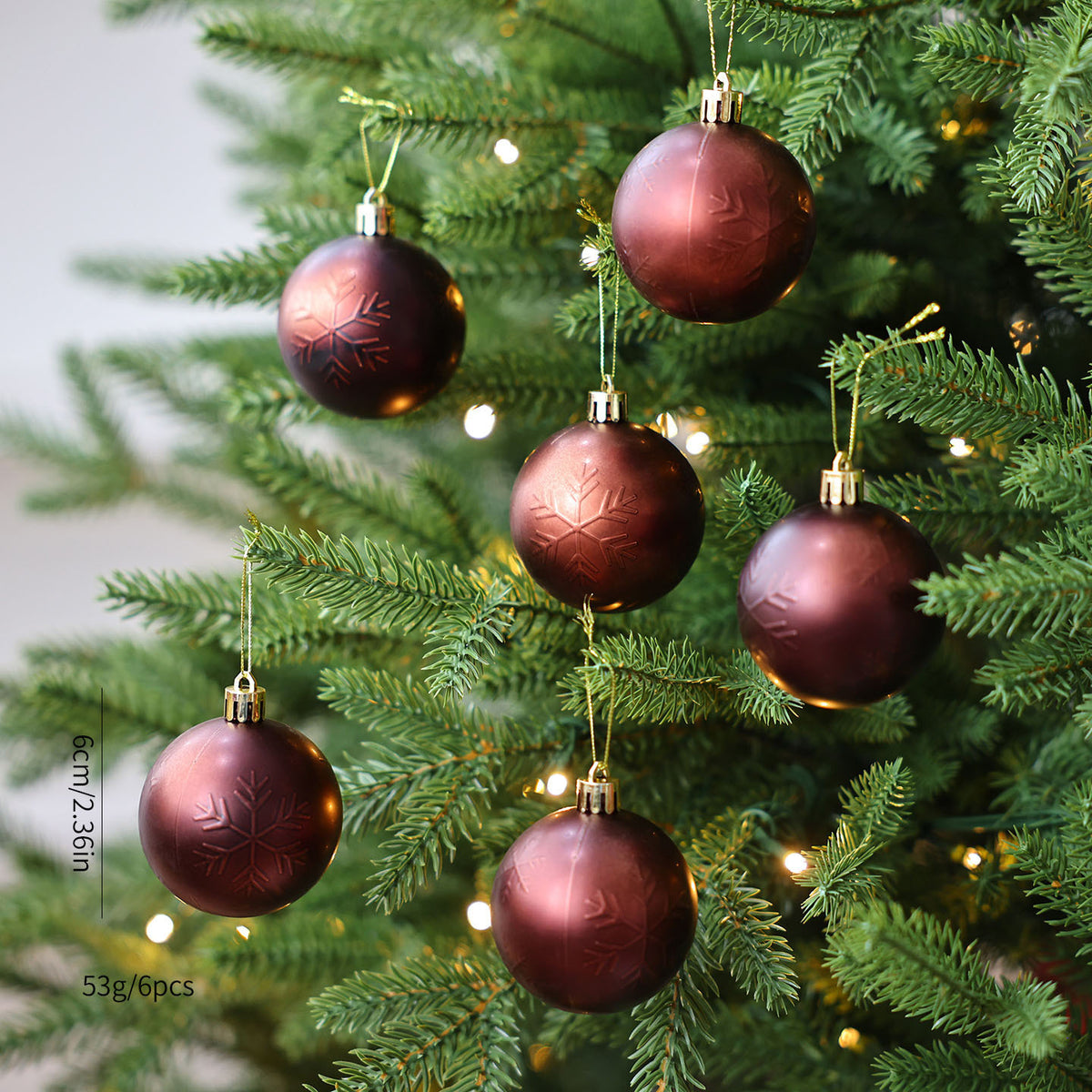Embossed Pattern Christmas Tree Ball Ornament Set - Brown