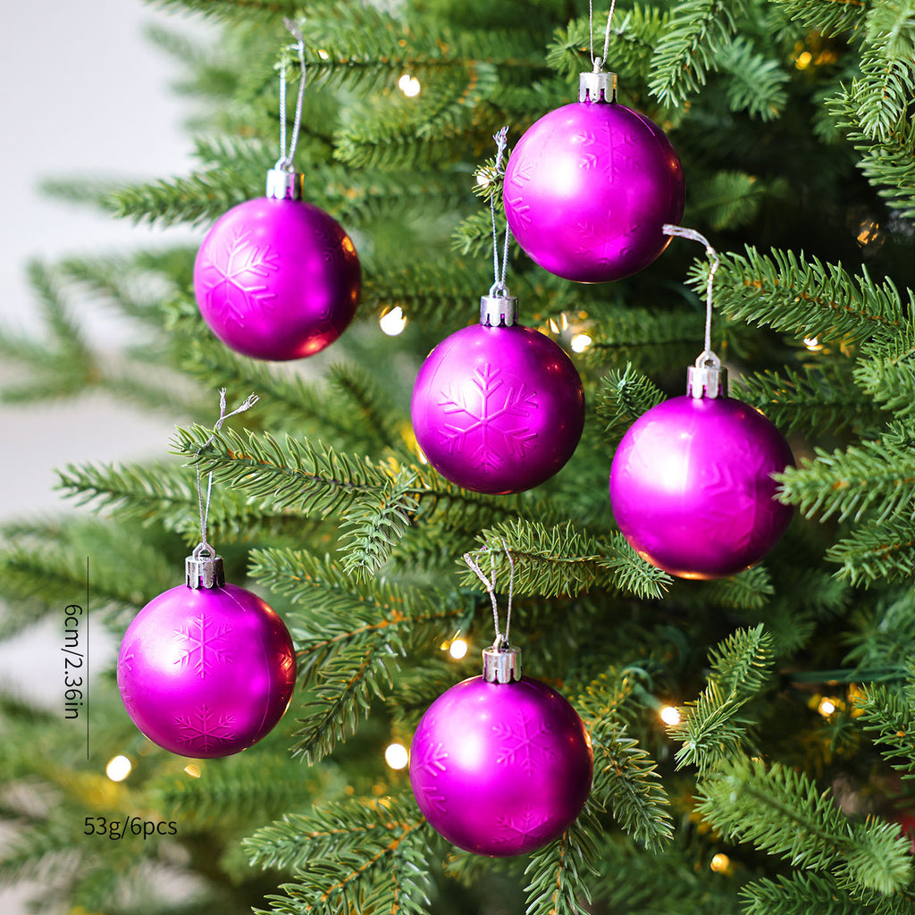Embossed Pattern Christmas Tree Ball Ornament Set - Purple