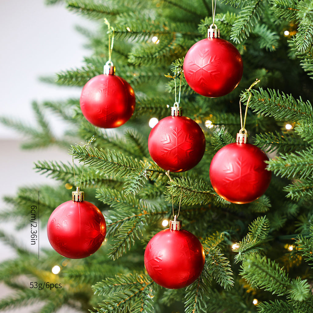 Embossed Pattern Christmas Tree Ball Ornament Set - Red