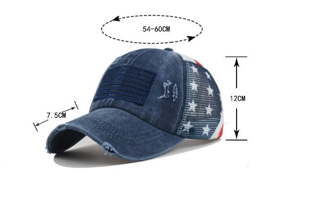 Washed Ponytail Trucker Hat with Flag Patch - view 1