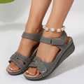 Open Toe Adjustable Strap Wedge Sandals - Grey