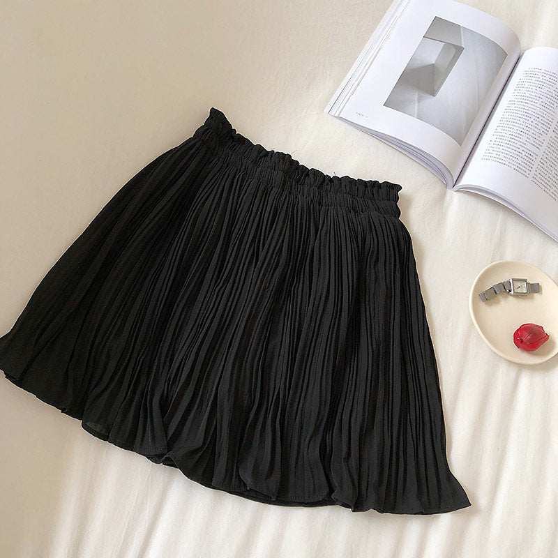 High Waist Pleated Mini Skirt With Shorts - black