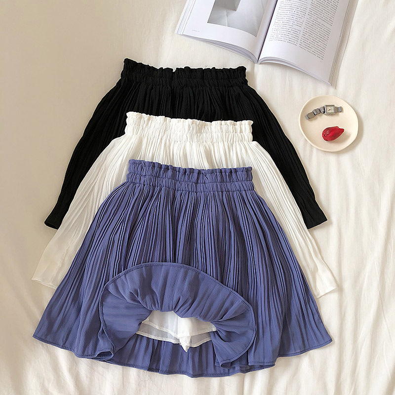 High Waist Pleated Mini Skirt With Shorts