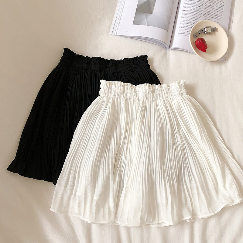 High Waist Pleated Mini Skirt With Shorts - white