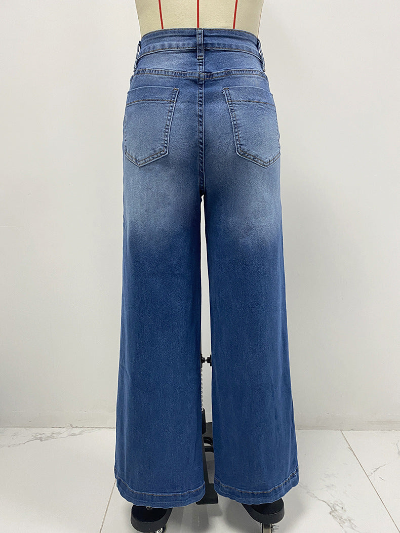 Relaxed Baggy Wide Leg Washed Jeans - blue - 2