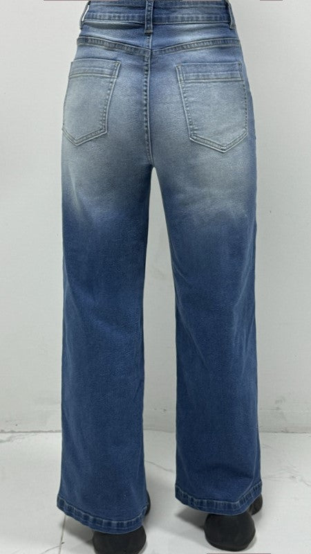 Relaxed Baggy Wide Leg Washed Jeans - blue - 5