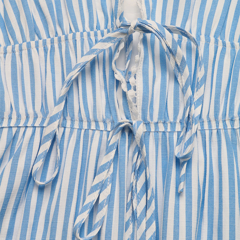 Lace Up Front Striped Mini Sundress - view 3