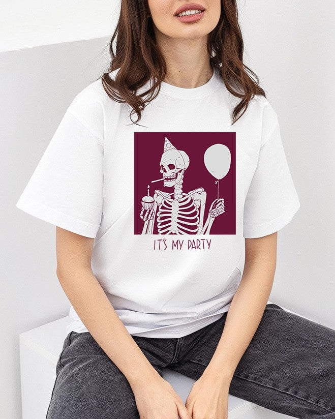 Skeleton Graphic Oversized Cotton Tee - Black