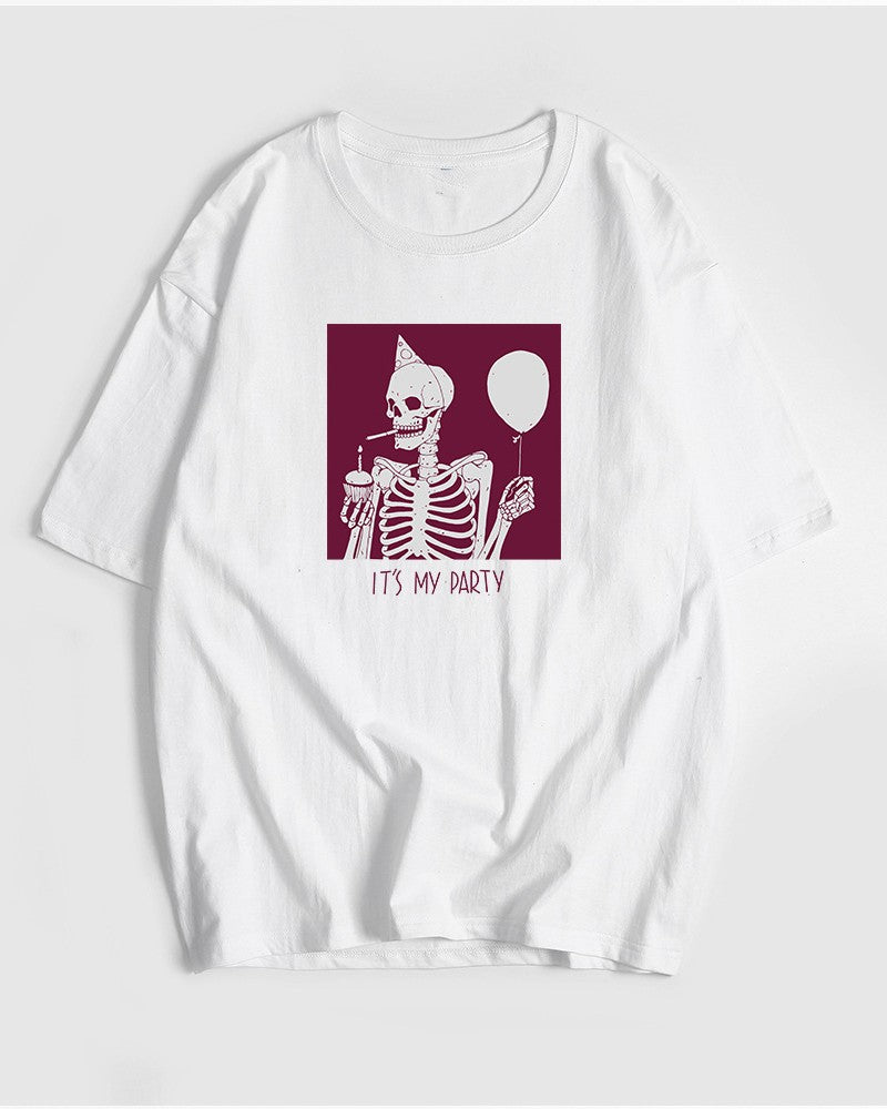 Skeleton Graphic Oversized Cotton Tee - White