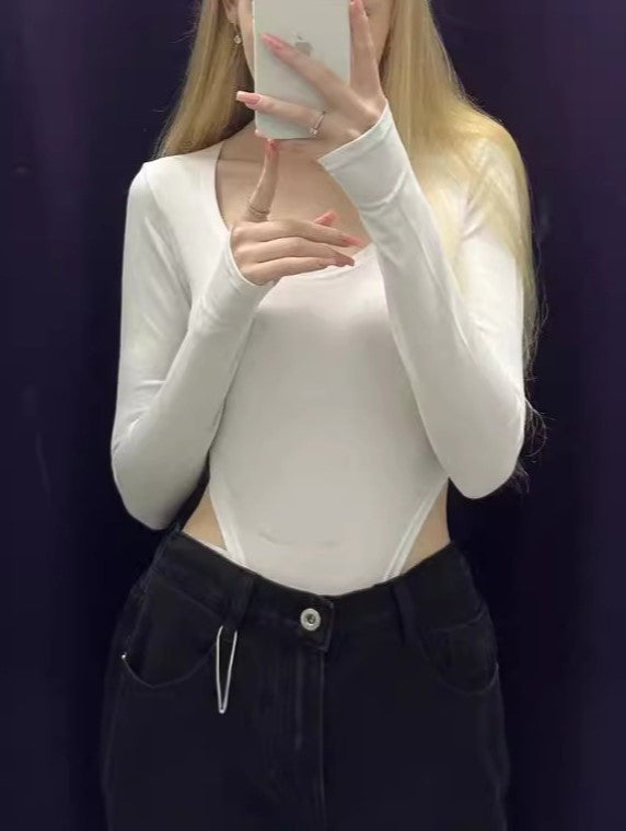 Square Neck Long Sleeve Fitted Bodysuit - view 1