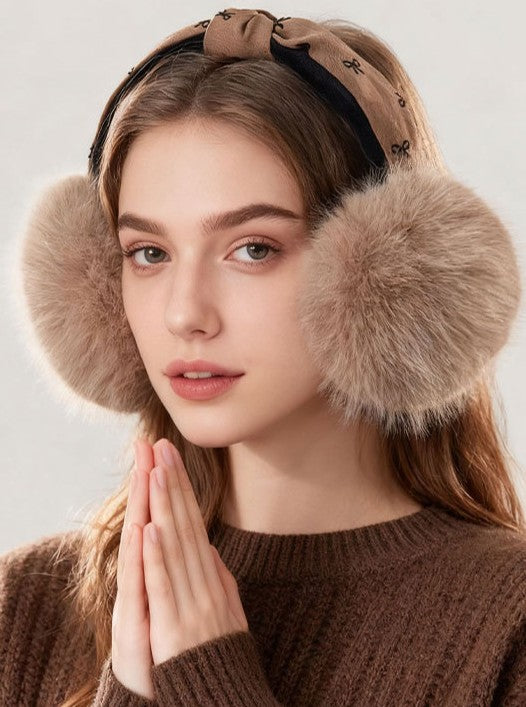 Bow Top Fluffy Fur Winter Earmuffs - Coffee