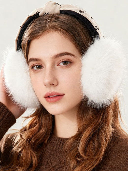 Bow Top Fluffy Fur Winter Earmuffs - White