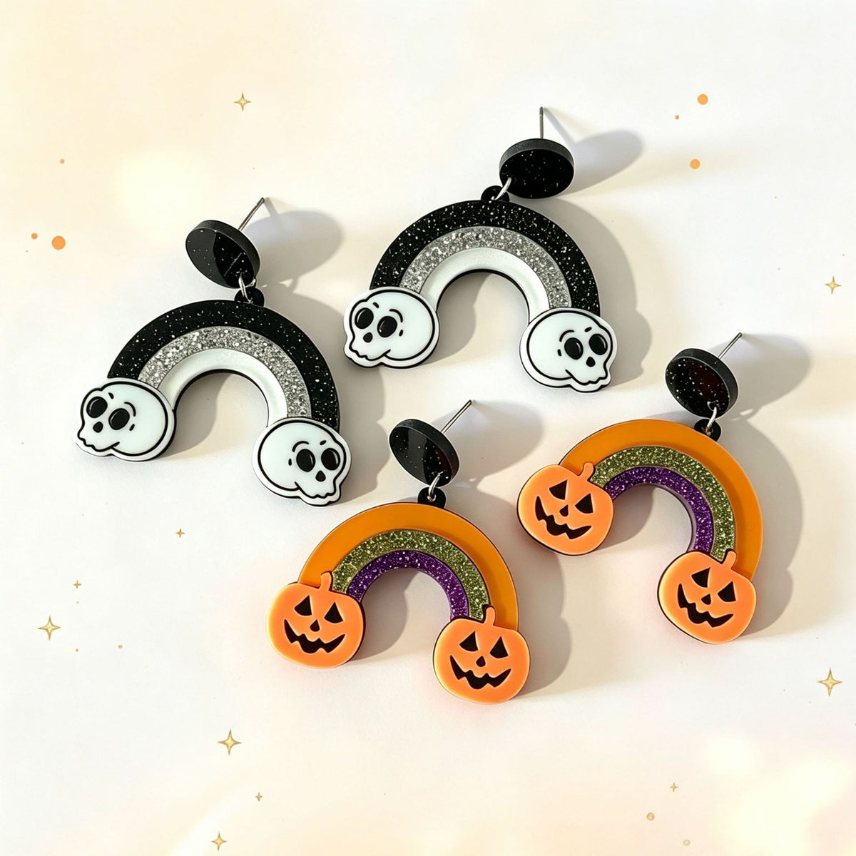 Halloween Rainbow Arch Acrylic Drop Earrings - Orange