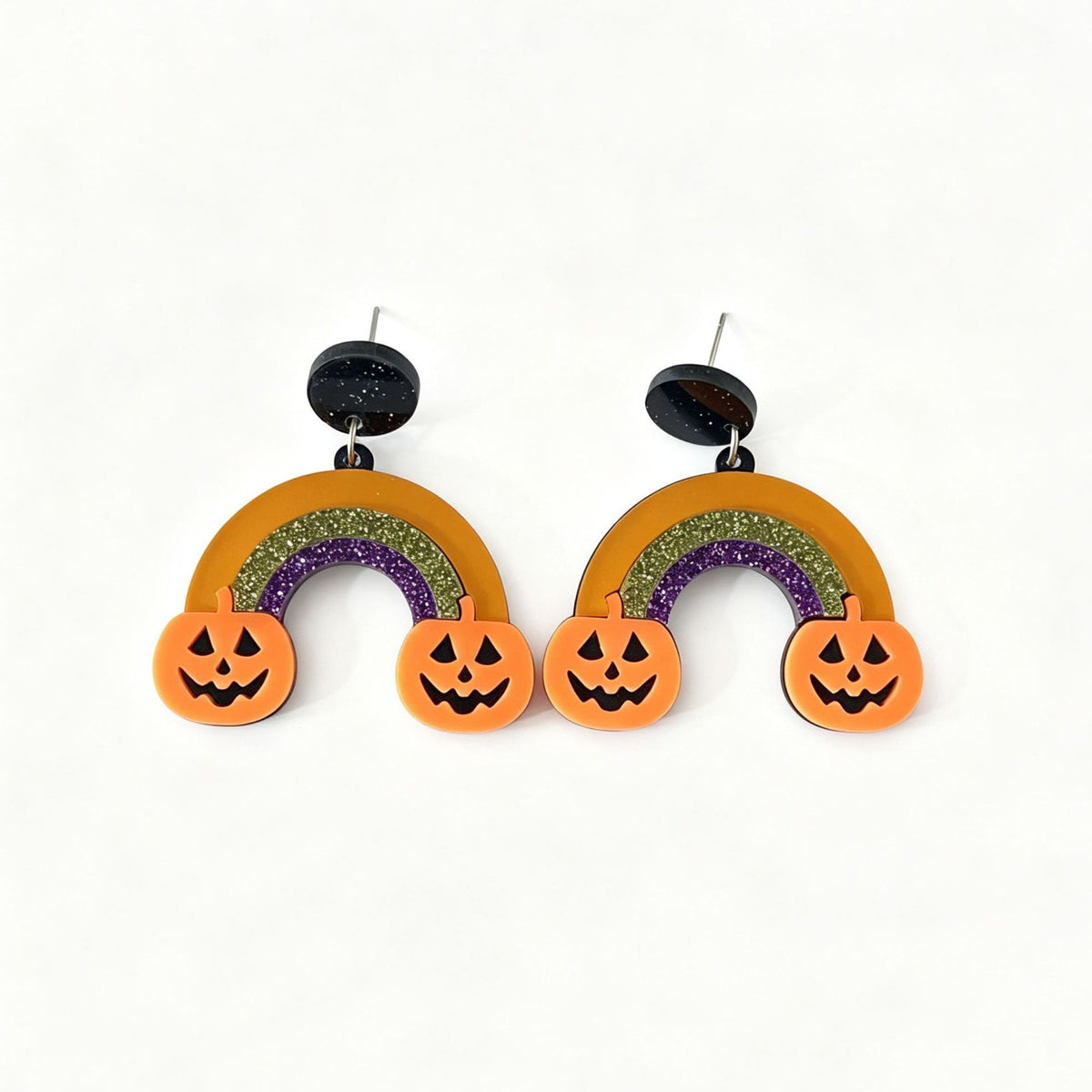 Halloween Rainbow Arch Acrylic Drop Earrings - Orange - 1