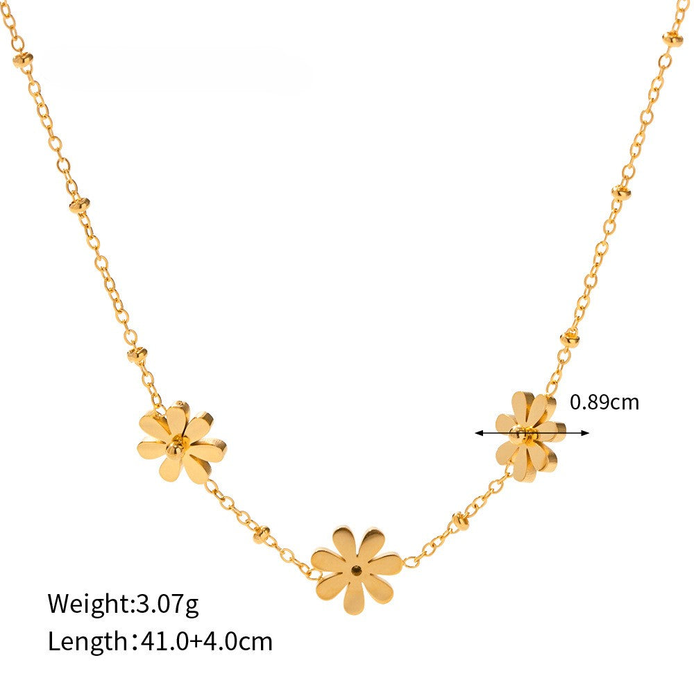 Daisy Flower Station Chain Necklace - Gold