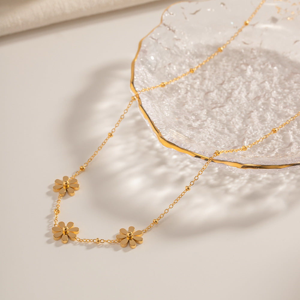 Daisy Flower Station Chain Necklace - Gold - 5