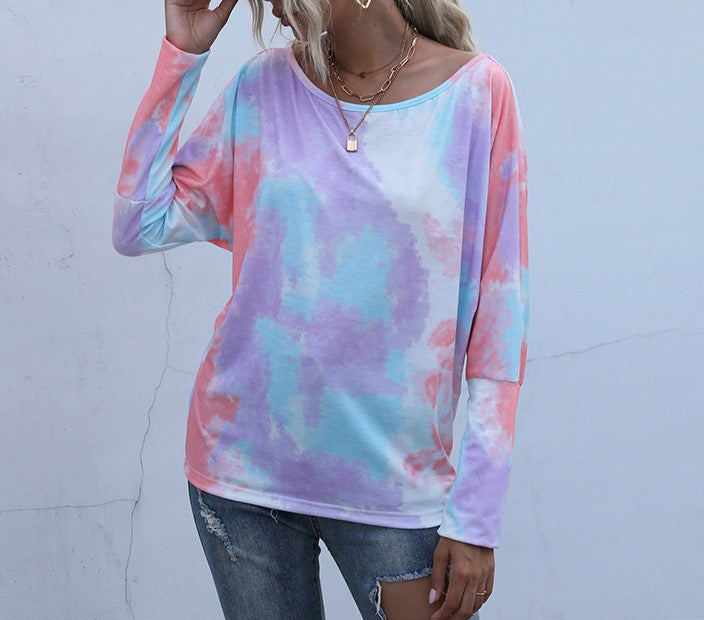 Tie Dye Off Shoulder Dolman Tunic Top - Orange - 2