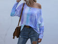 Tie Dye Off Shoulder Dolman Tunic Top - Purple