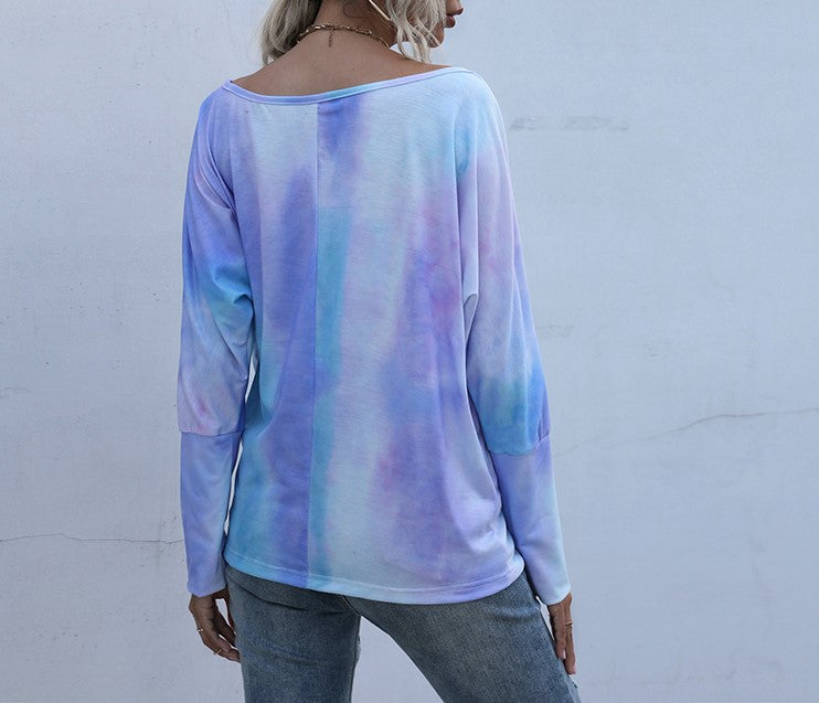 Tie Dye Off Shoulder Dolman Tunic Top - Purple - 1