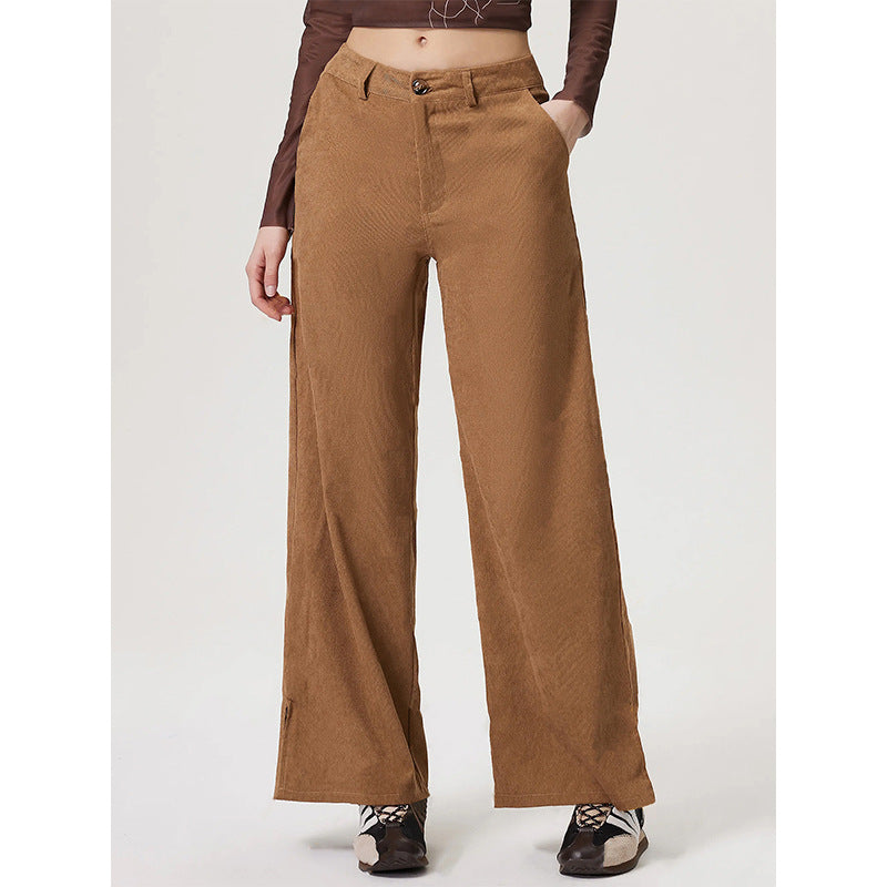 Soft Textured Wide Leg Khaki Trousers