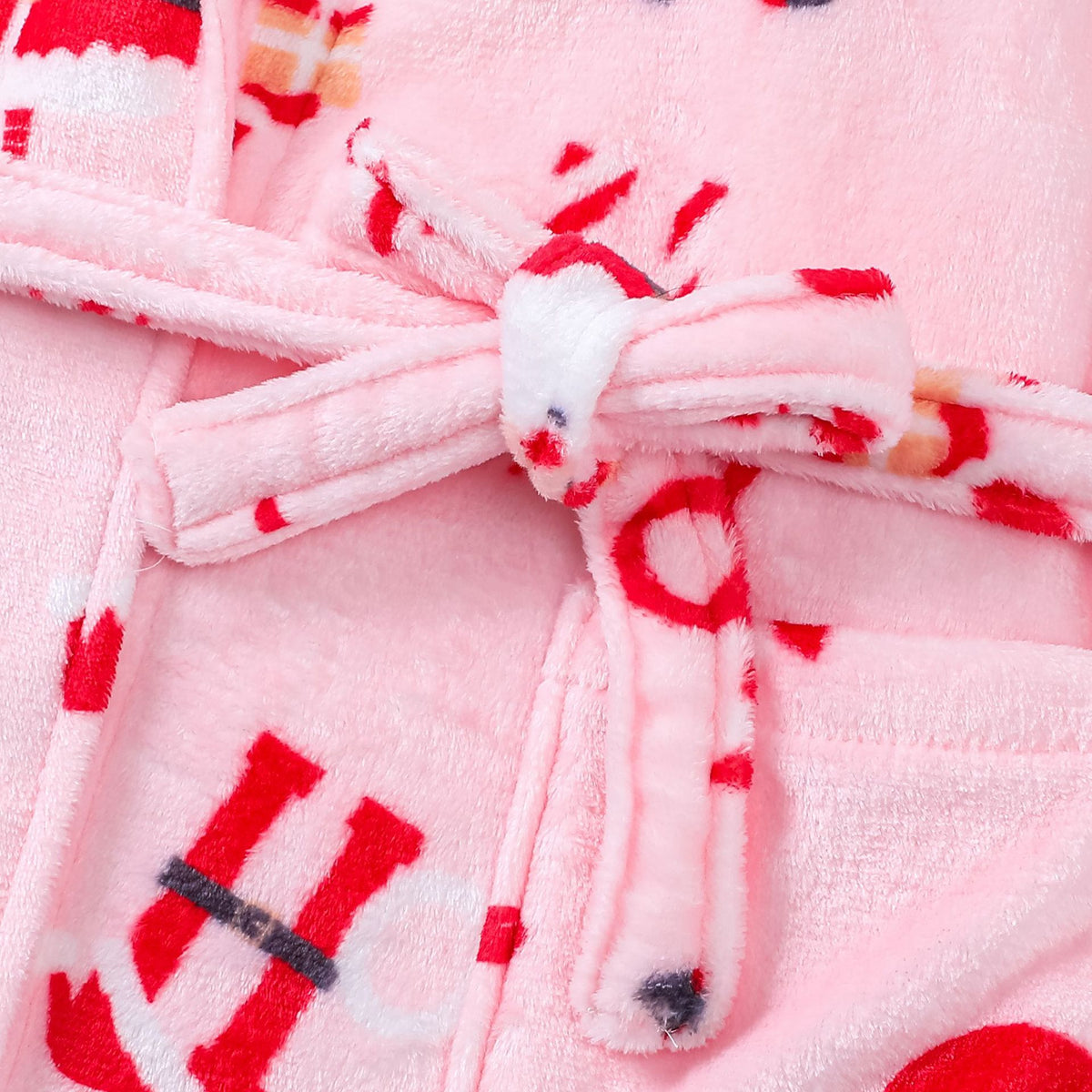 Vintage Santa Print Plush Christmas Robe - Pink - 4