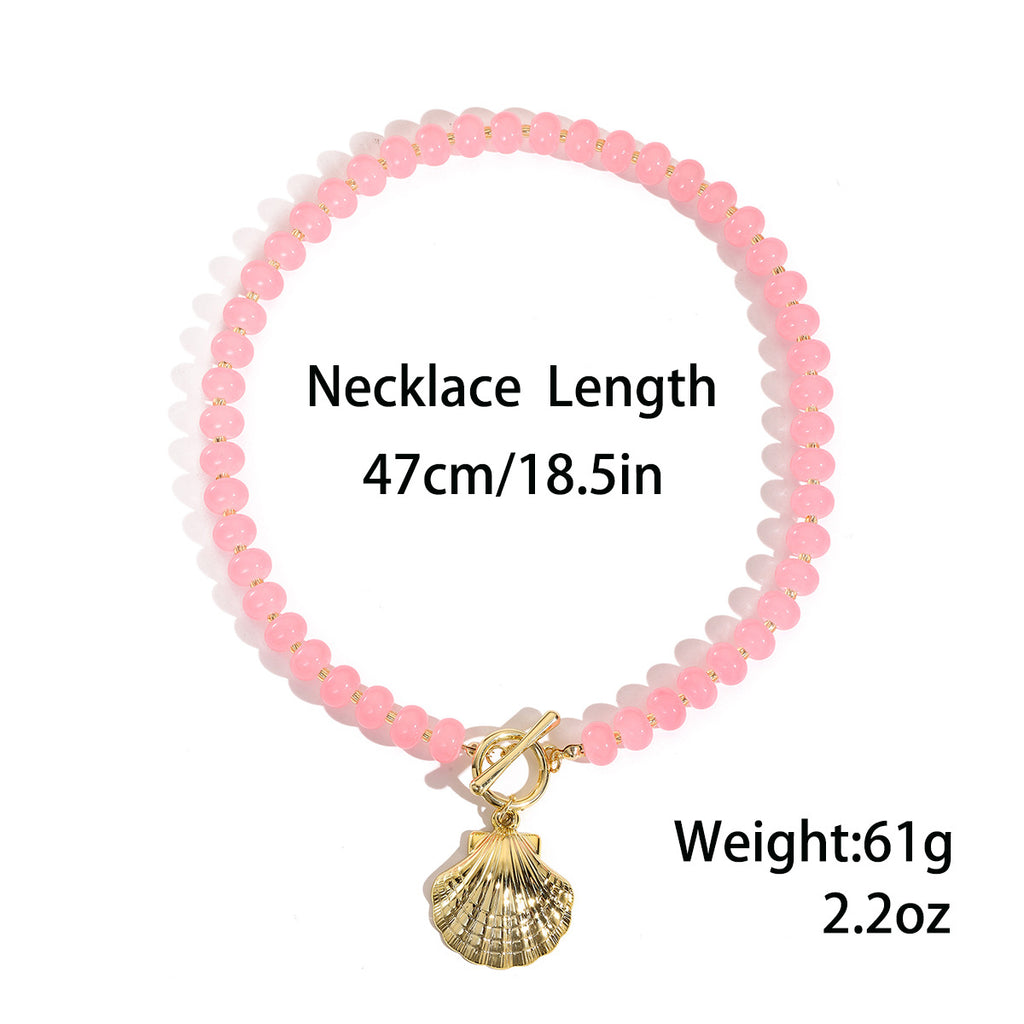Pastel Faceted Crystal Bead Shell & Dolphin Necklace - view 6