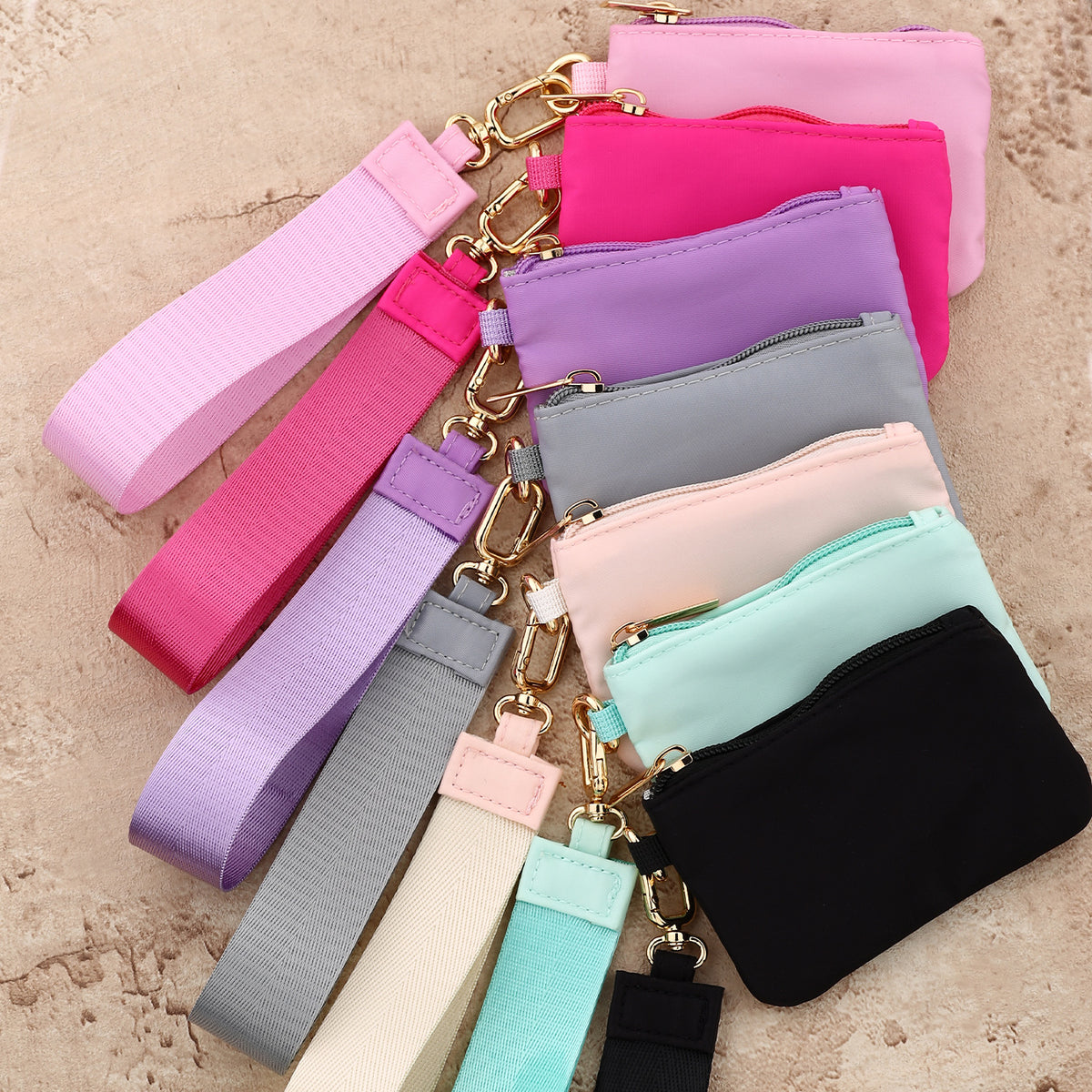 Mini Zip Coin Purse Wristlet Keychain - Black - 2