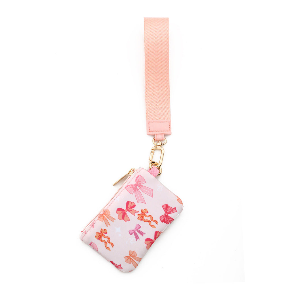 Mini Zip Coin Purse Wristlet Keychain - Bow