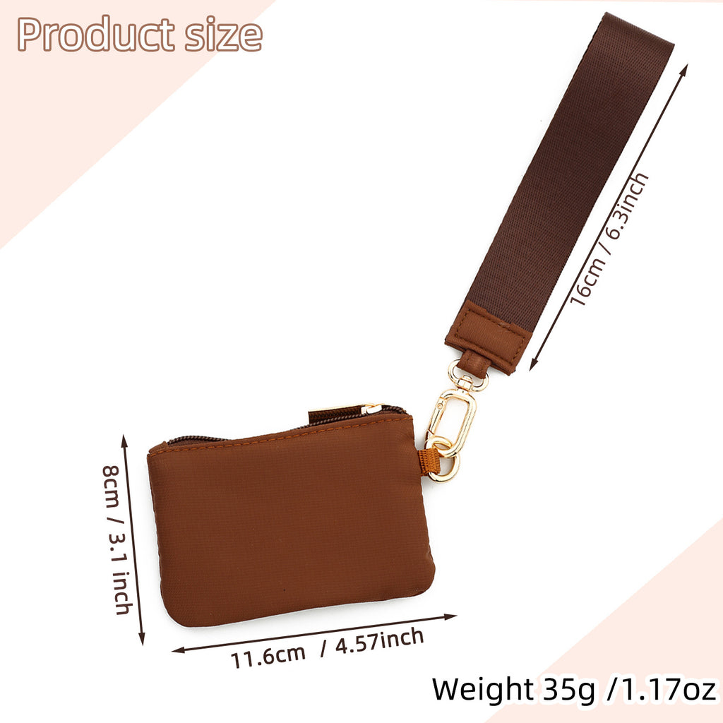 Mini Zip Coin Purse Wristlet Keychain - Brown