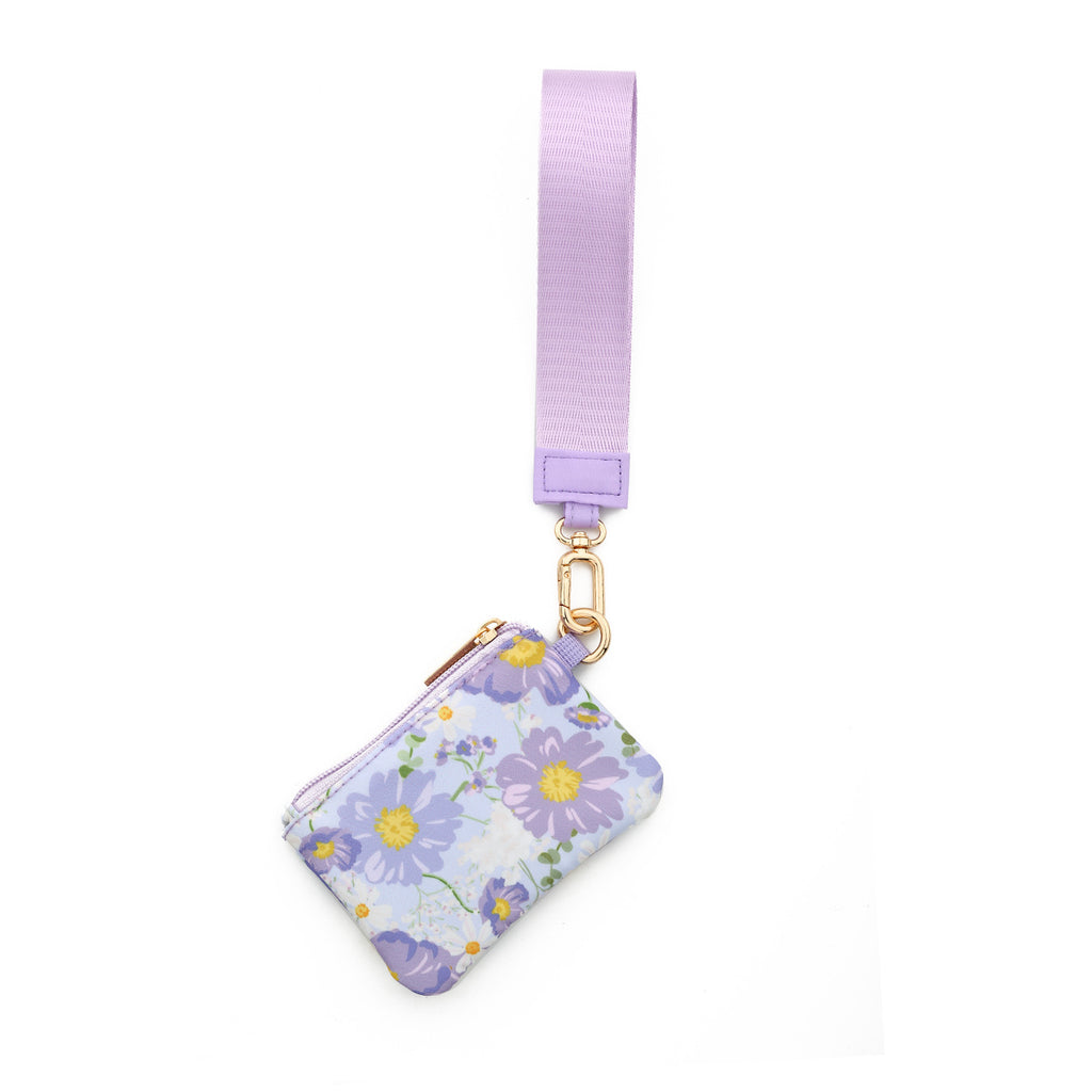 Mini Zip Coin Purse Wristlet Keychain - Flower